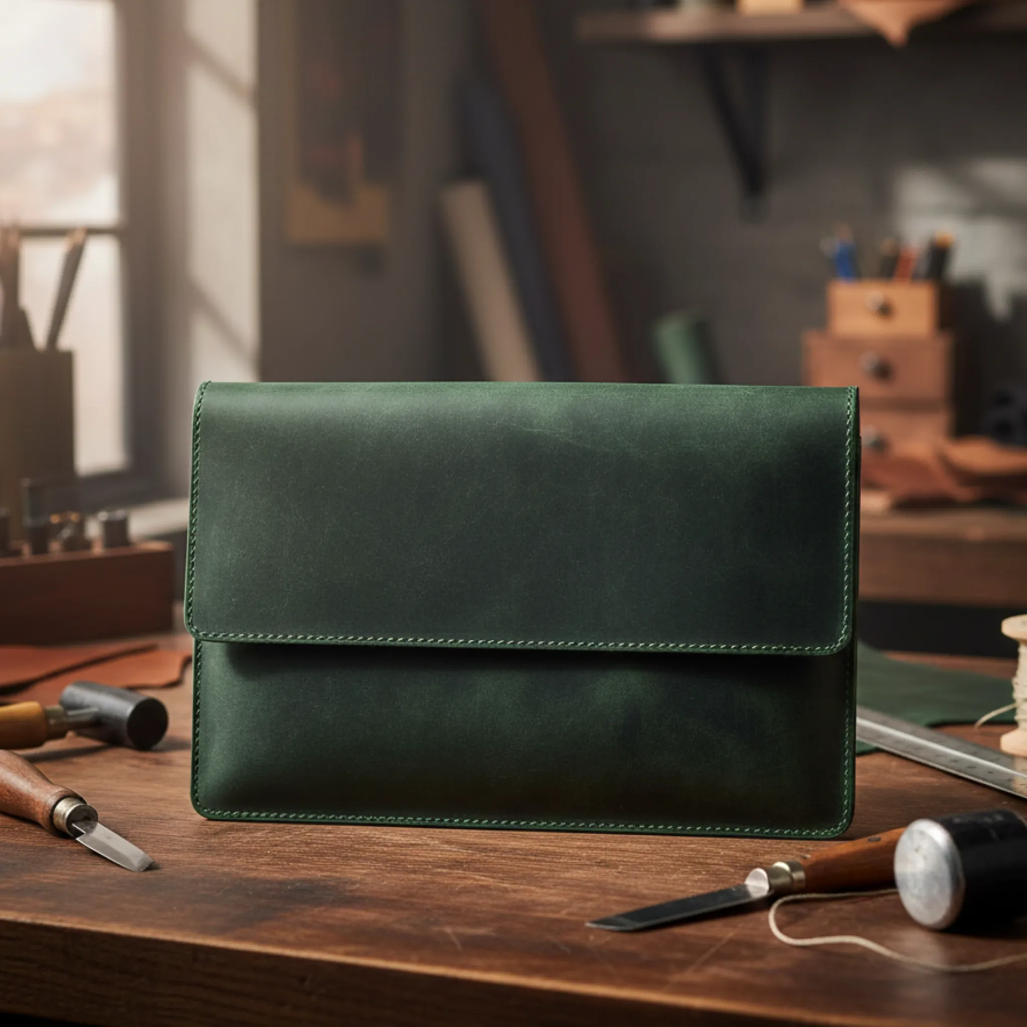 Masterwork - Hakiki Deri Macbook, Laptop & Tablet Çantası - Yeşil