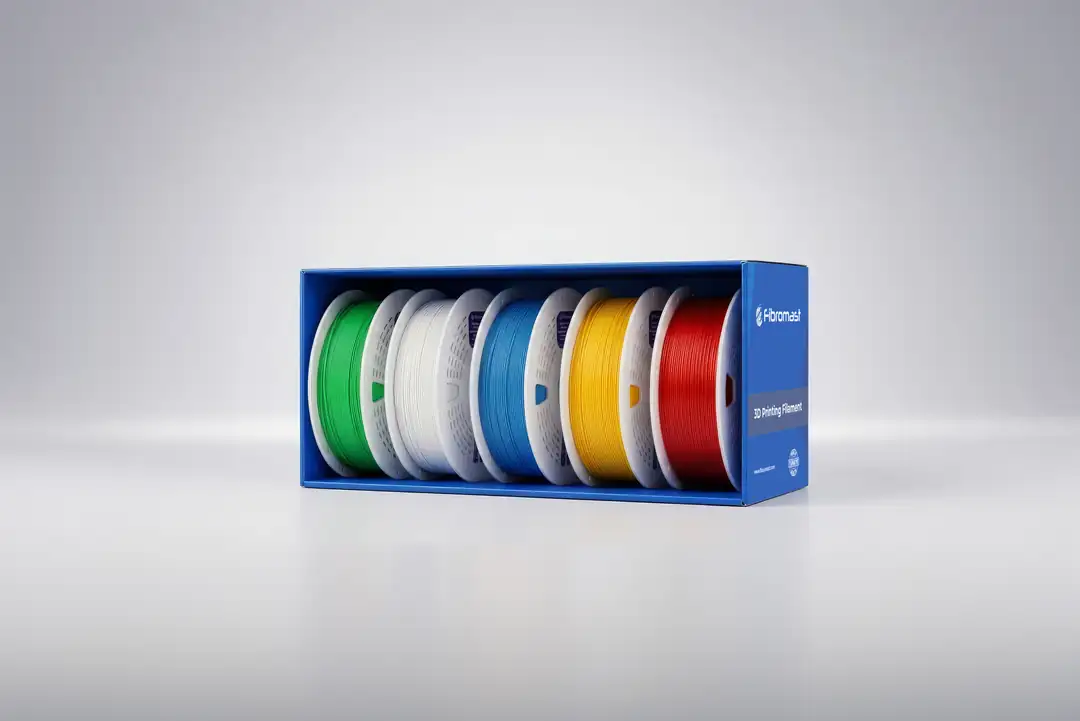 Fibromast PETG Color Edition 5'li PETG filament seti Sarı Kırmızı Ultramarin Mavi Yeşil Beyaz