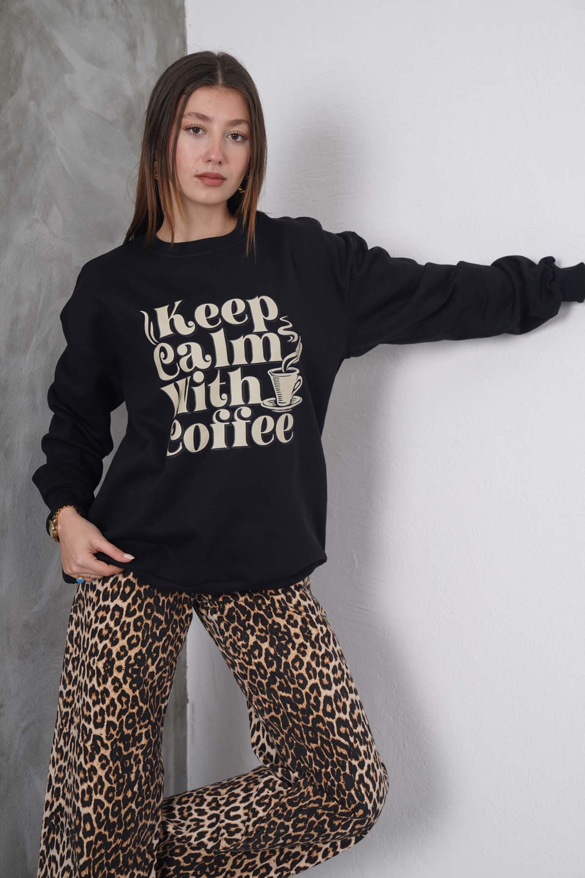 Keep Calm With Coffe 0 Yaka Sweatshirt