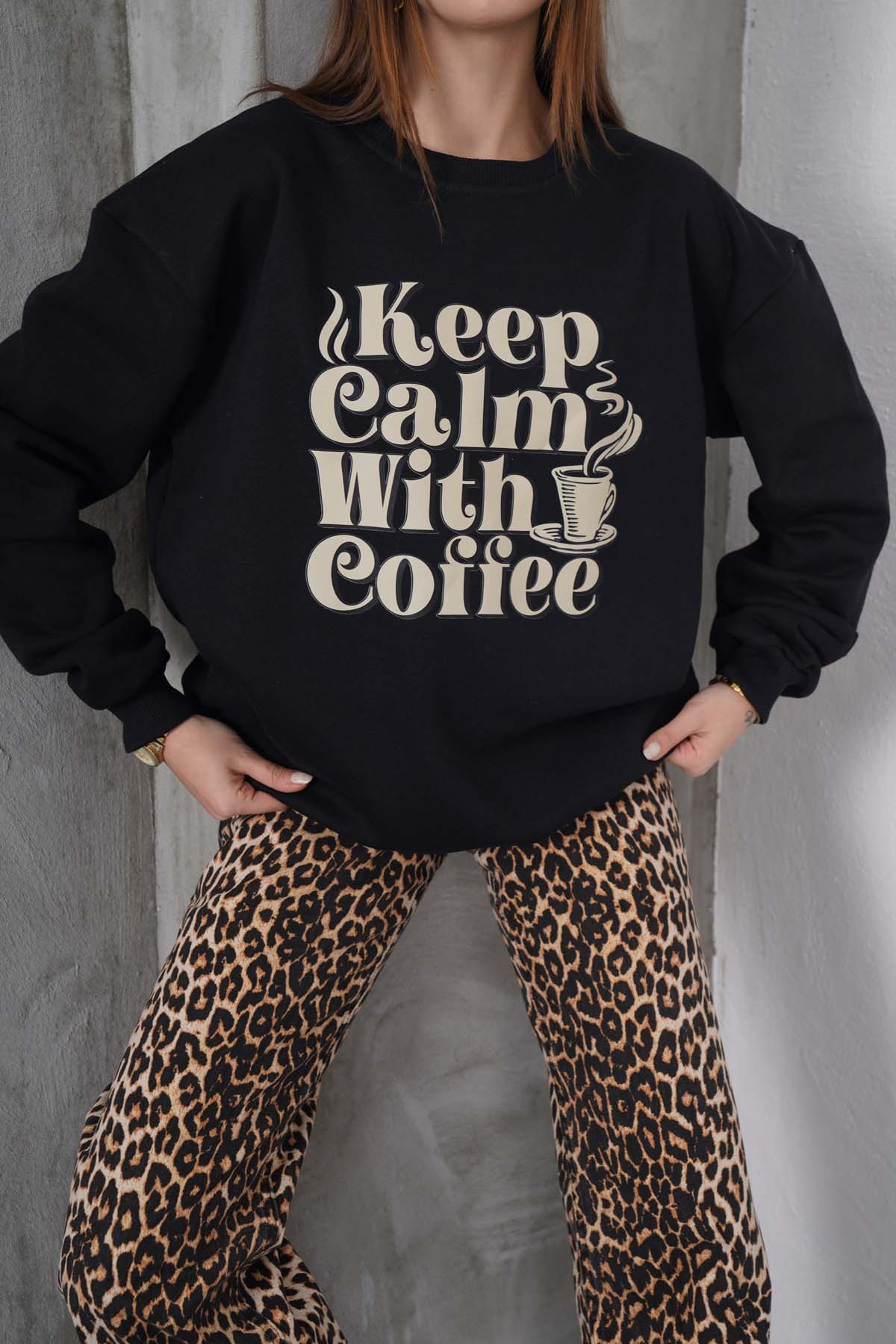 Keep Calm With Coffe 0 Yaka Sweatshirt