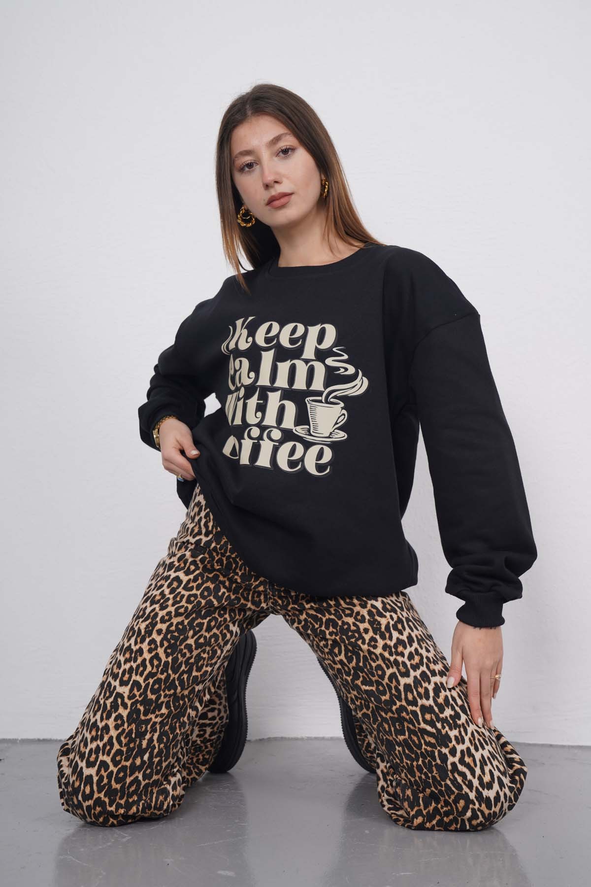 Keep Calm With Coffe 0 Yaka Sweatshirt image