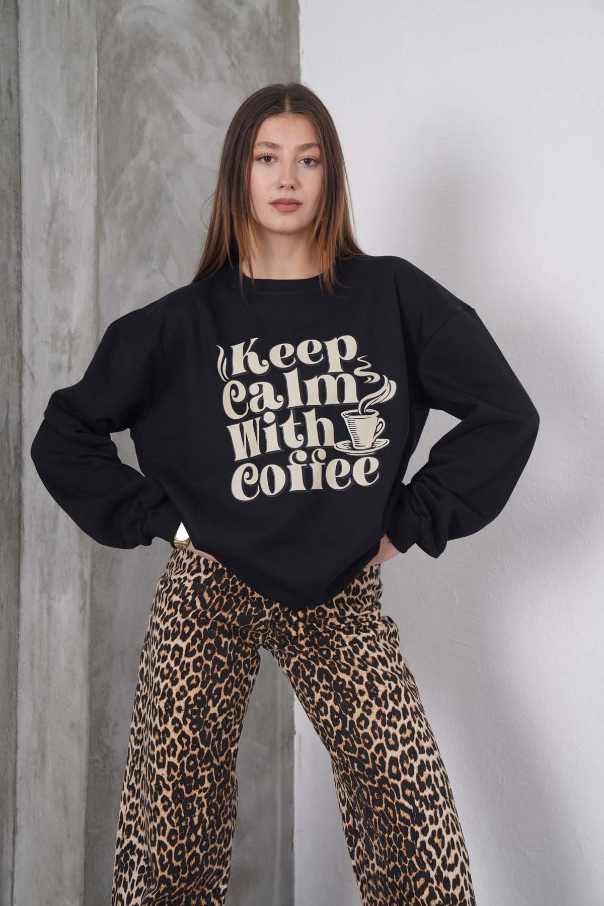 Keep Calm With Coffe 0 Yaka Sweatshirt