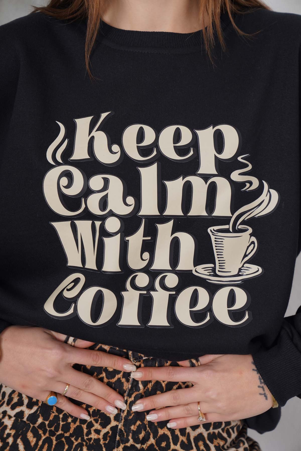 Keep Calm With Coffe 0 Yaka Sweatshirt