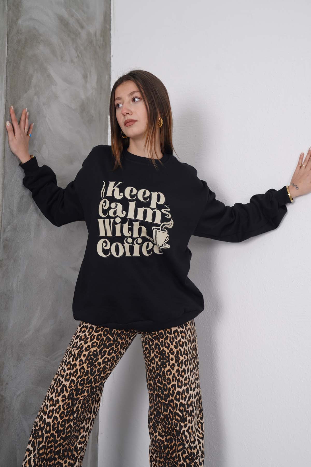 Keep Calm With Coffe 0 Yaka Sweatshirt