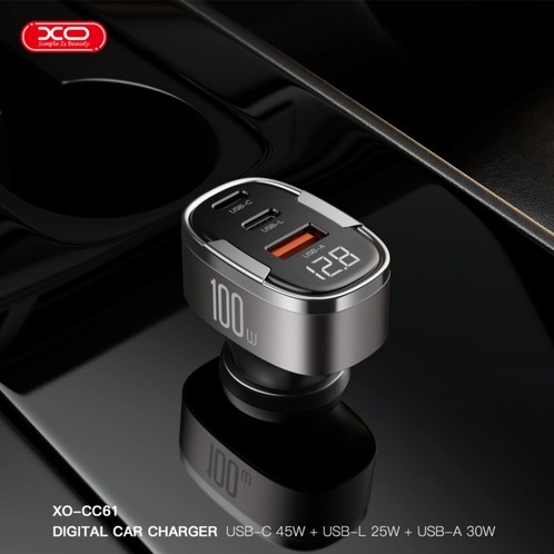 CC61 100W USB-C (TYPE-C) | Lightning | USB-A 3 Çıkışlı Voltaj Gösterge Ekranlı Araç içi Şarj Aleti Adaptör