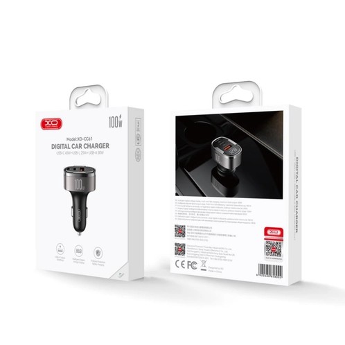 CC61 100W USB-C (TYPE-C) | Lightning | USB-A 3 Çıkışlı Voltaj Gösterge Ekranlı Araç içi Şarj Aleti Adaptör