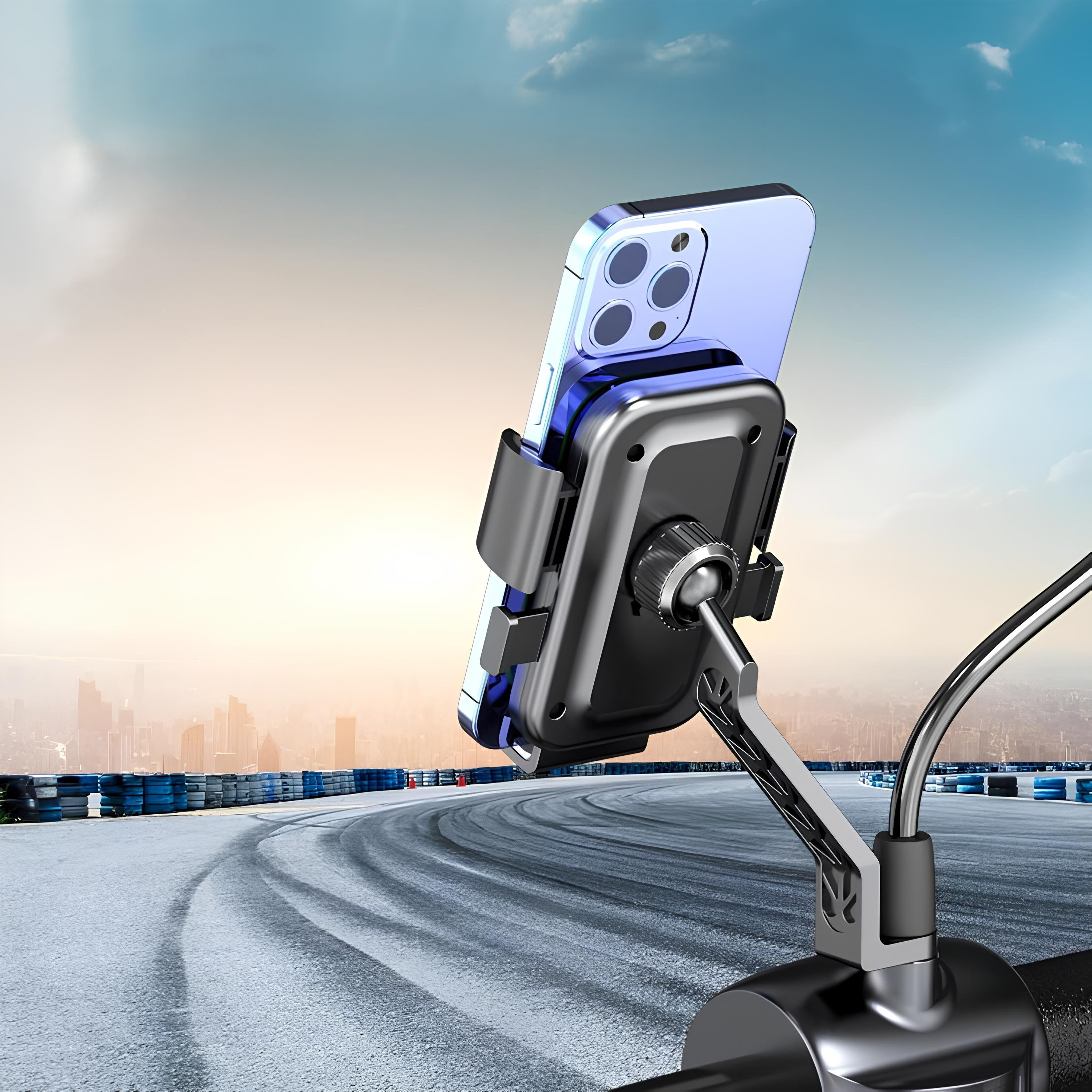 Dikiz Ayna Baglantili Otomatik Motosiklet ve Bisiklet Telefon Tutucu