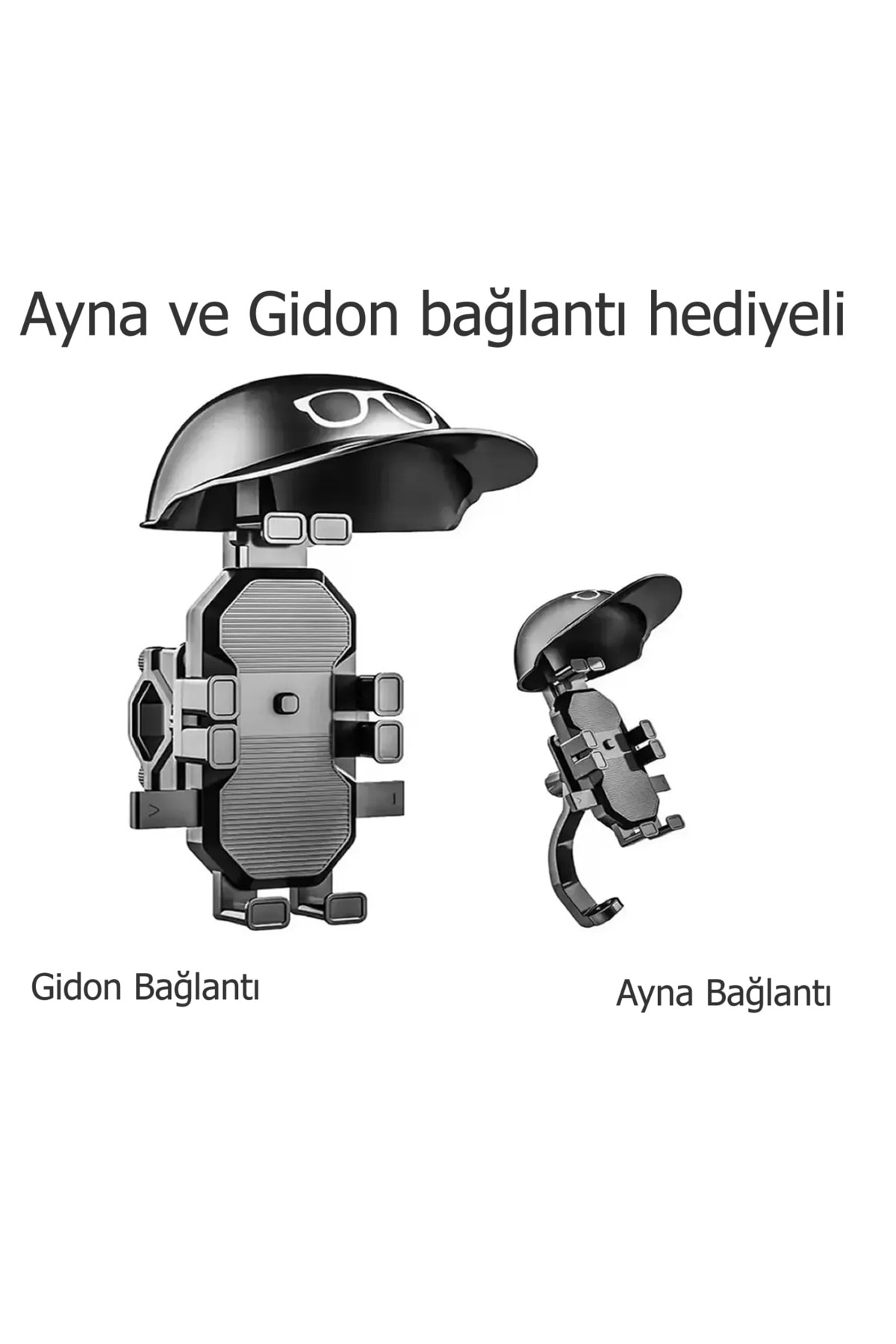 Otomatik Tuşlu Şapkalı Motorsiklet Bisiklet Telefon Tutacağı Ayna ve Gidon Bağlantılı