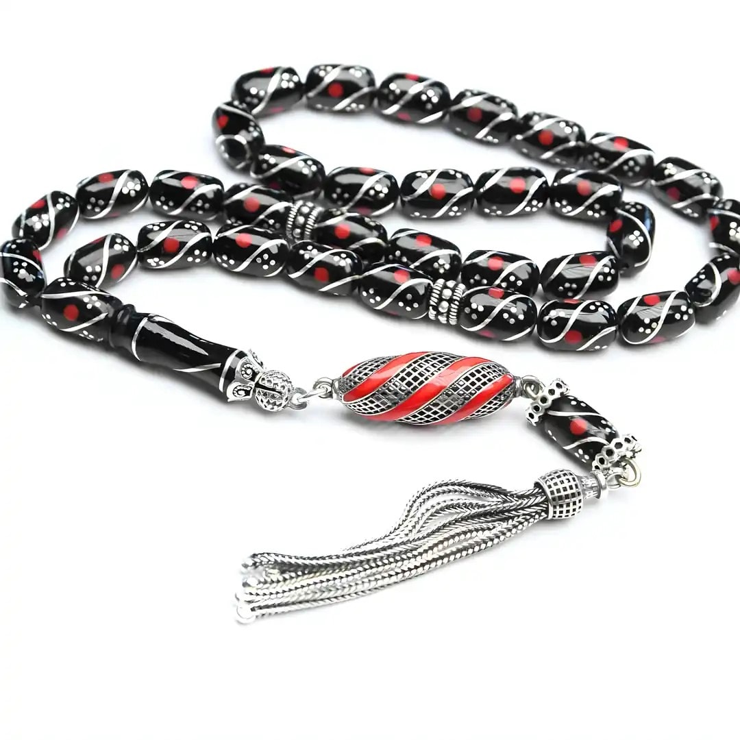 Oltu Taşı Kapsül Kesim Çeşmi Kırmızı İşleme Tespih