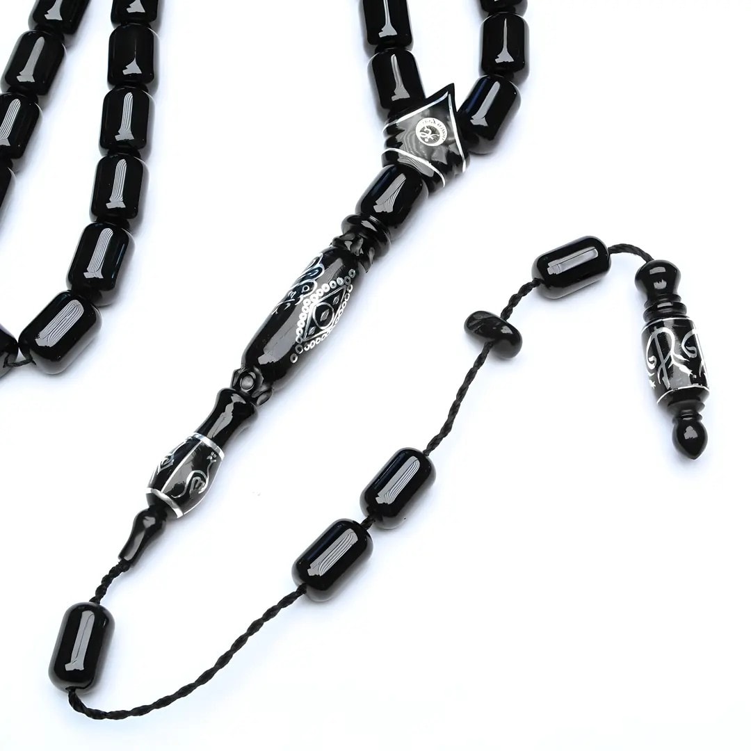 Oltu Taşı Nakkaş Oyma Kıl Testere Kesim Motif İmameli Tesbih