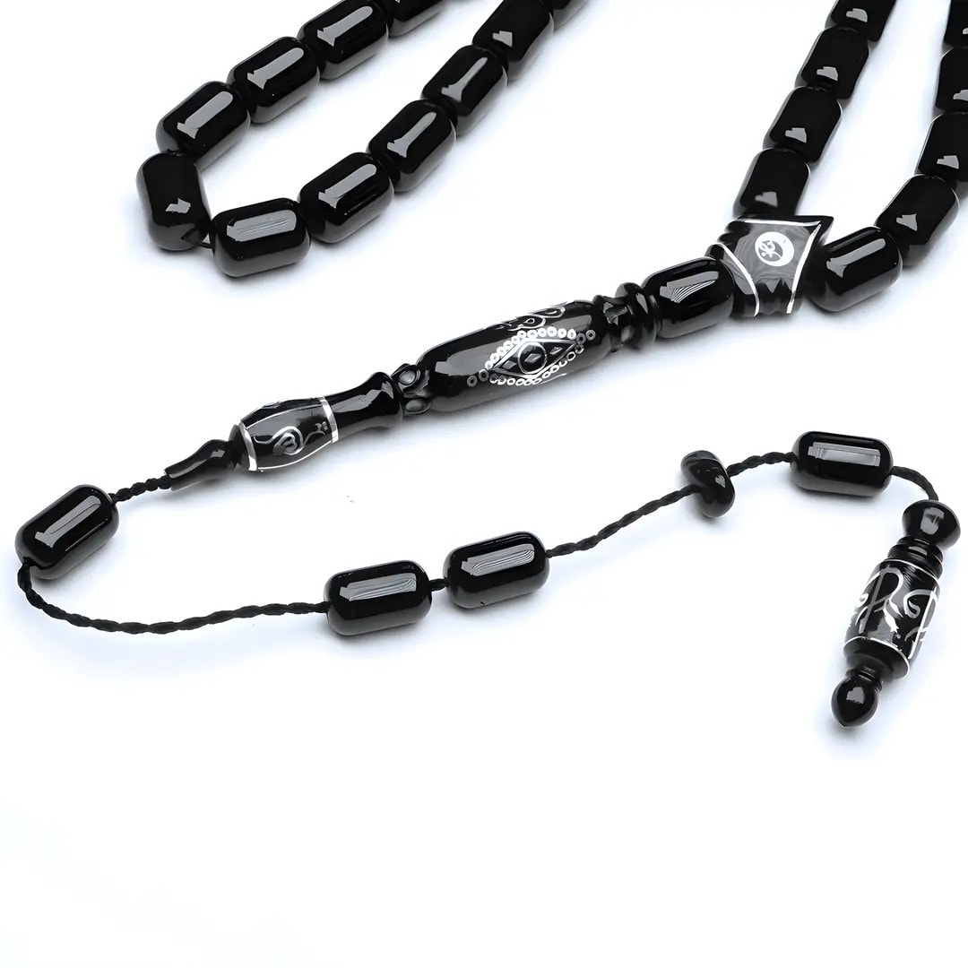 Oltu Taşı Nakkaş Oyma Kıl Testere Kesim Motif İmameli Tesbih