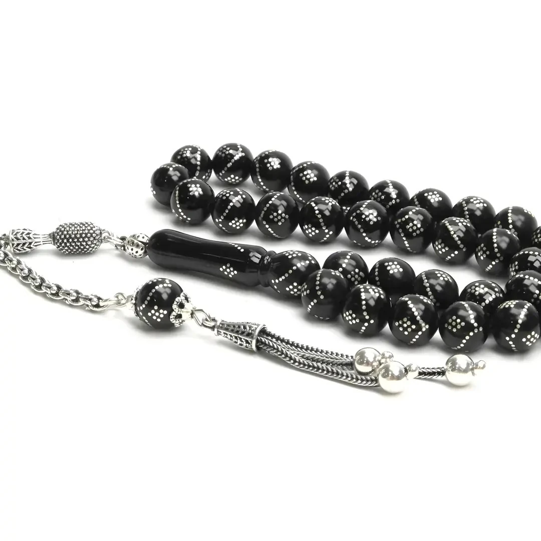 Oltu Taşı Küre  Model Tek  Zikzak Dokuzlu Baklava İşlemeli Tespih