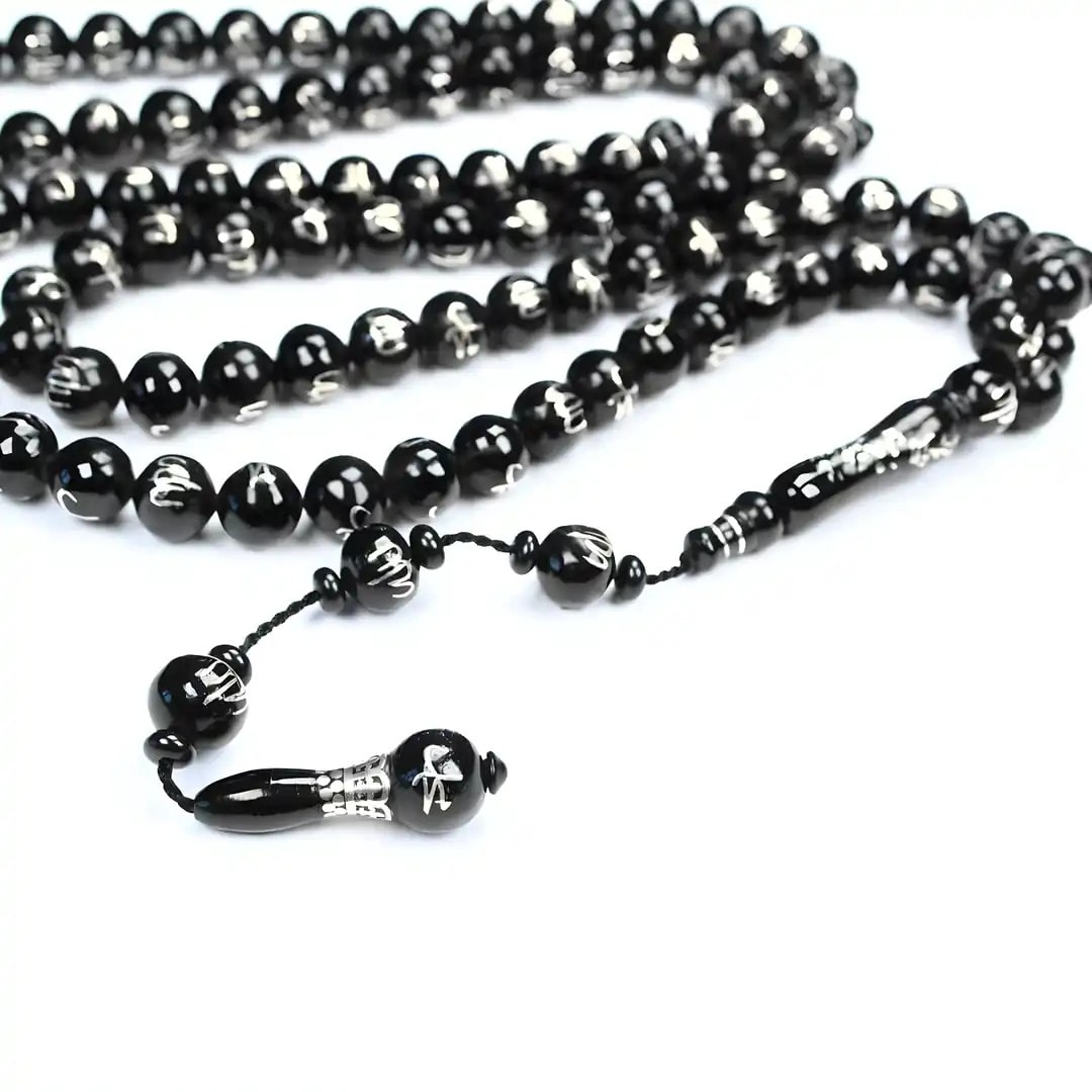 Oltu Taşı ALLAH MUHAMMET Arapça İşlemeli  Namaz Tespihi