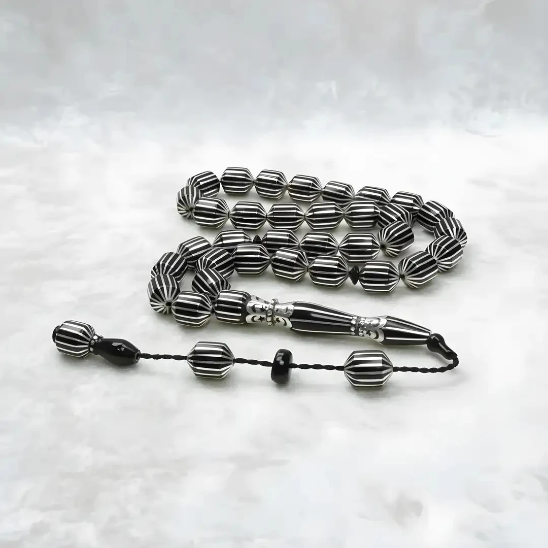 Tıraşlı Gümüş Nakkaş İmame 16'lı Oltu Taşı Tespih