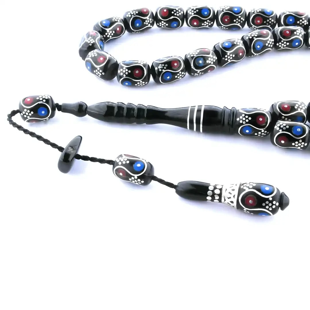 Oltu Taşı Çift Renk Damla Çevirme İşlemeli Tespih