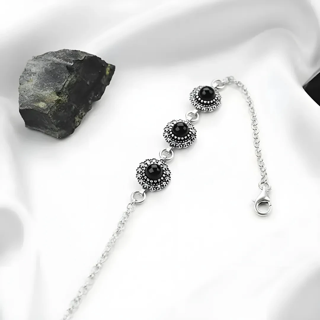 Sedef 925 Ayar Oltu Taşlı Gümüş Bileklik