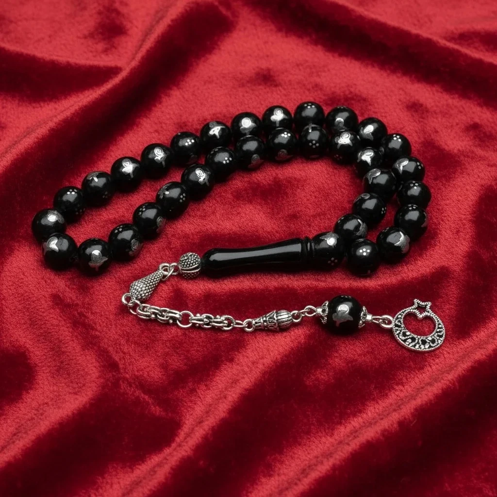 Oltu Sıkması Tuğra  İşlemeli Tespih