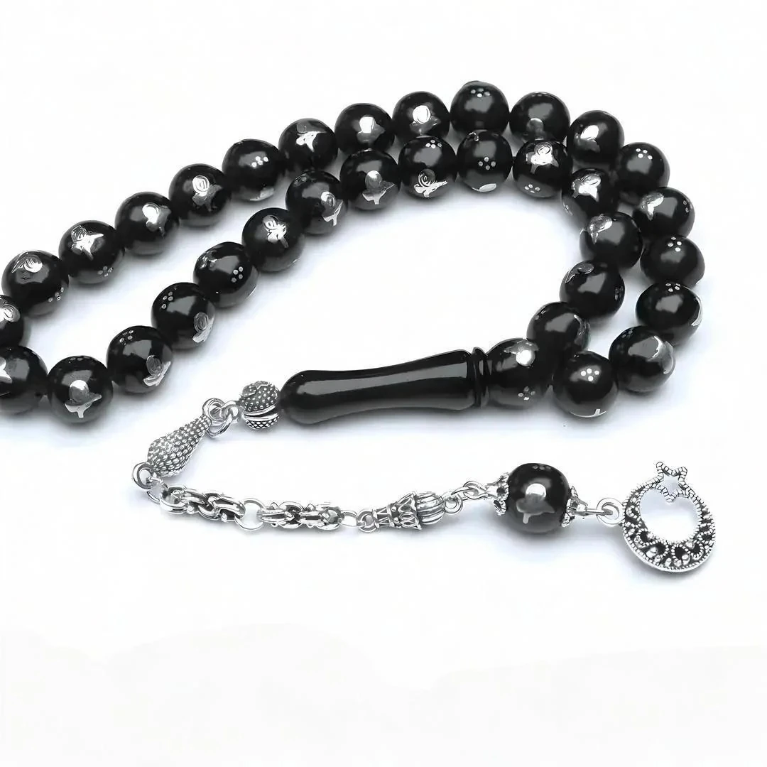 Oltu Sıkması Tuğra  İşlemeli Tespih