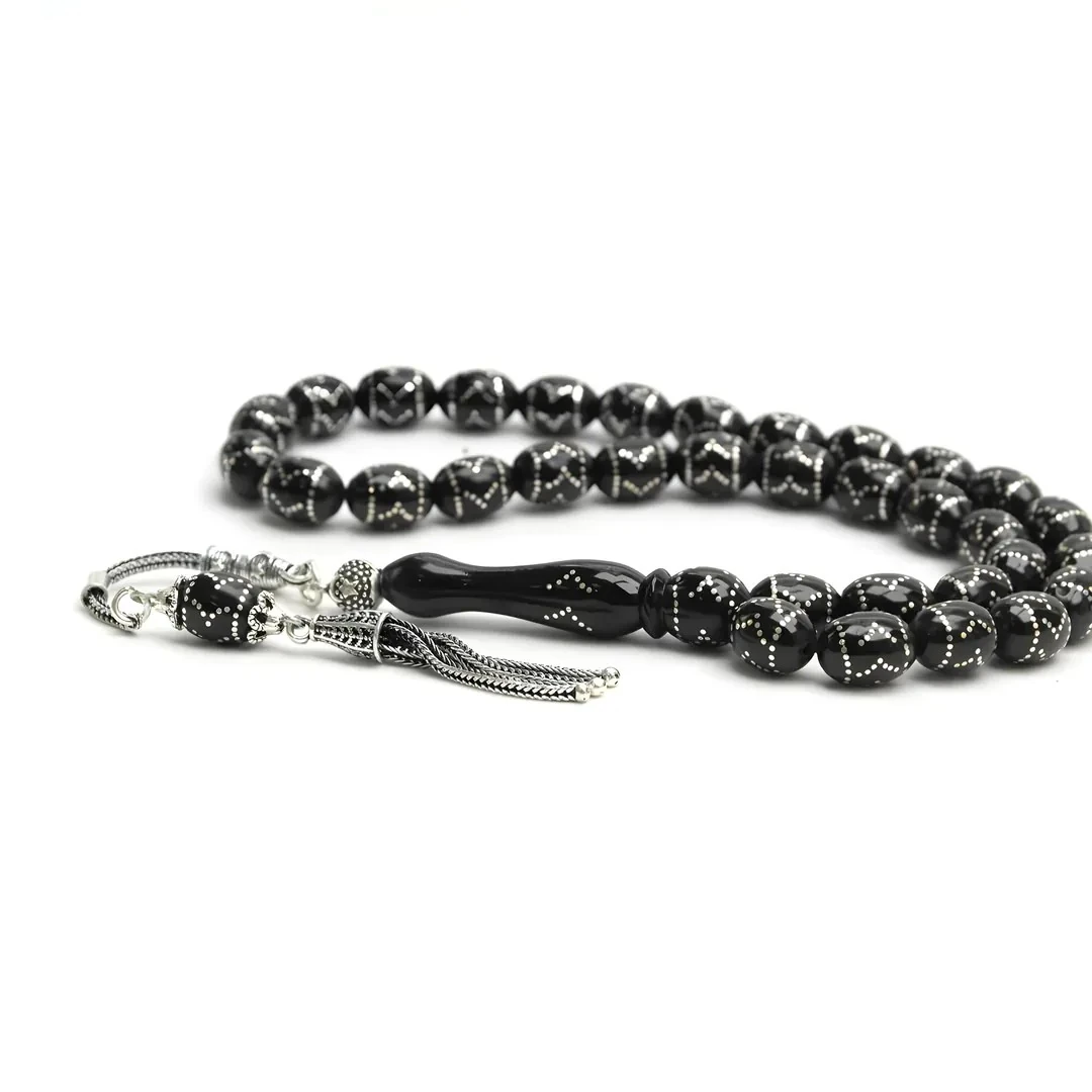 Oltu Taşı  Küre Çember Yön İşlemeli Tespih