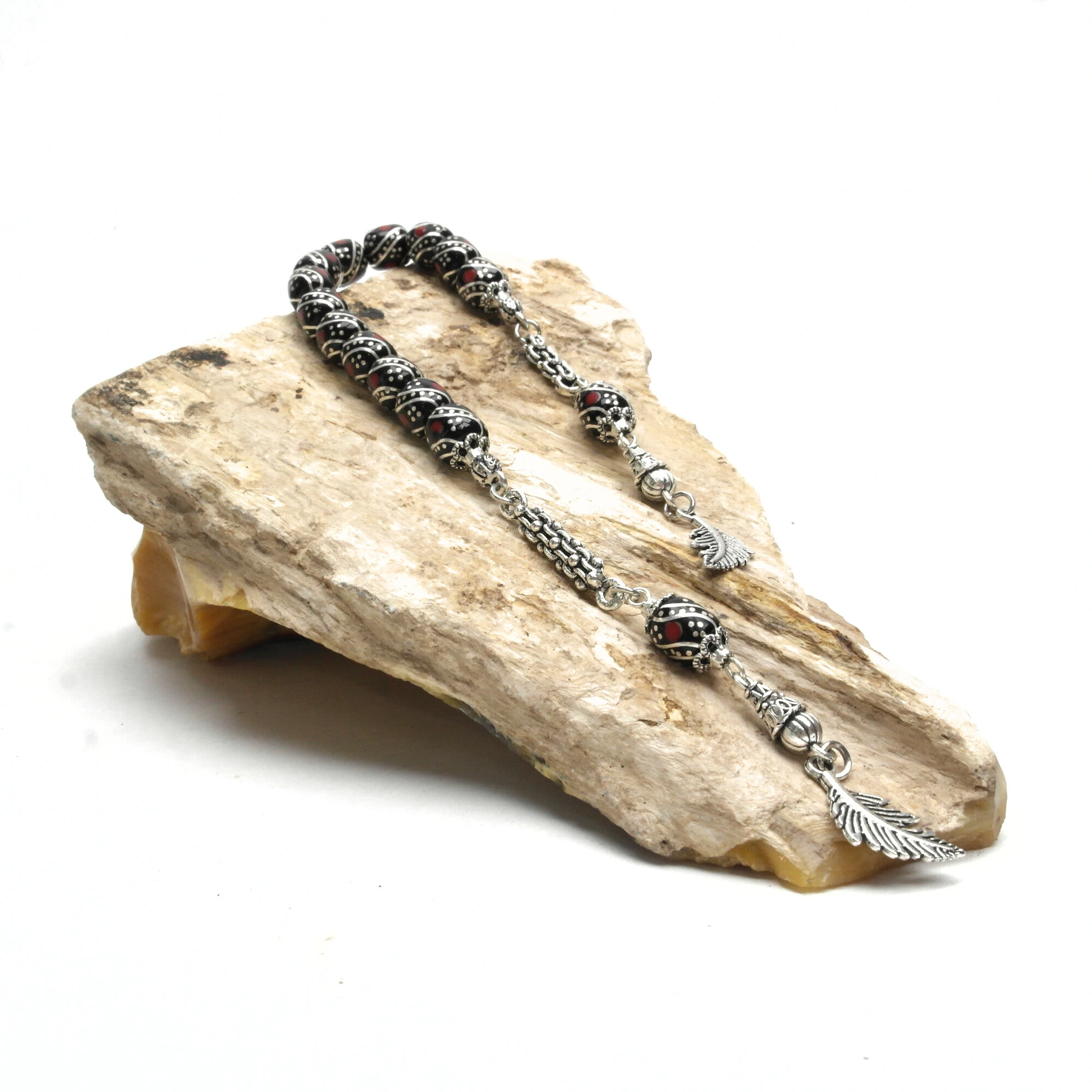 Kırmızı Kapsül Model Gümüş İşleme Oltu Taşı Zaza Tespih 