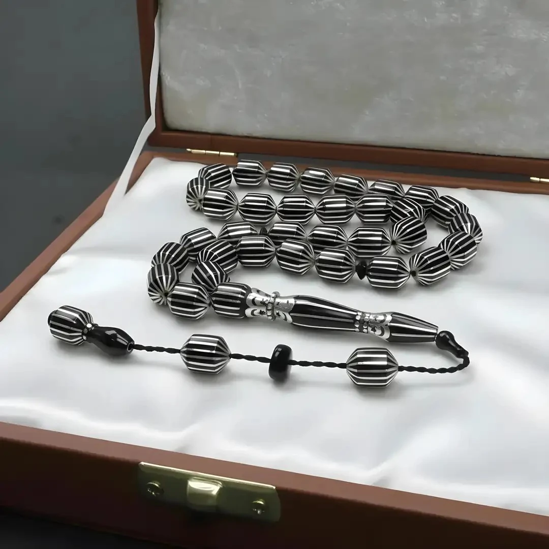 Tıraşlı Gümüş Nakkaş İmame 16'lı Oltu Taşı Tespih