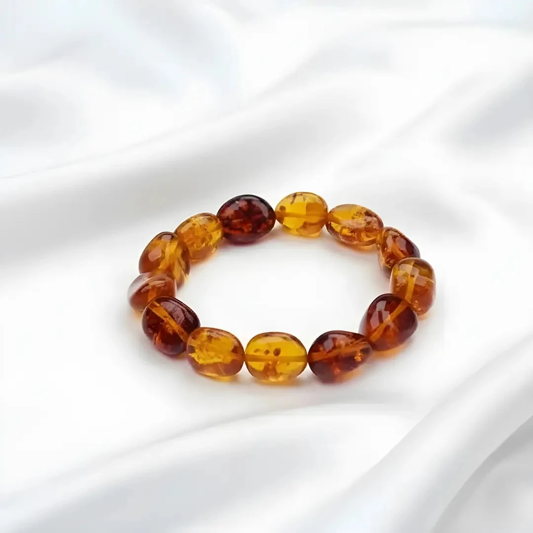 Fosilli  Doğal Kesim Damla Kehribar Yetişkin Bileklik