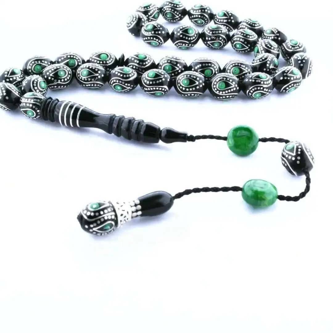  Oltu Taşı Yeşil Damla İçi Damla Tespih