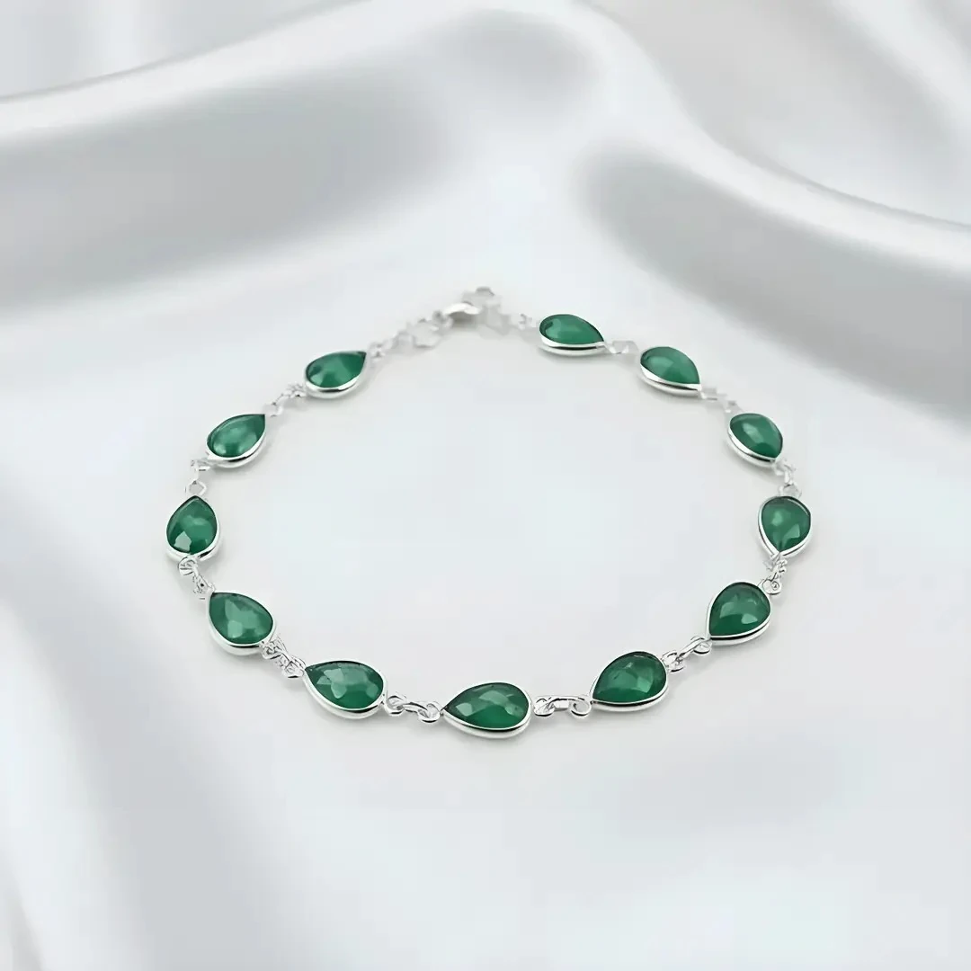 925 Ayar Zümrüt Taşlı Gümüş Bileklik