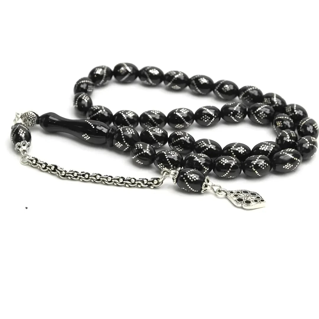 Oltu Taşı Beyzi Model Tek Zikzak Baklava İşlemeli Tespih