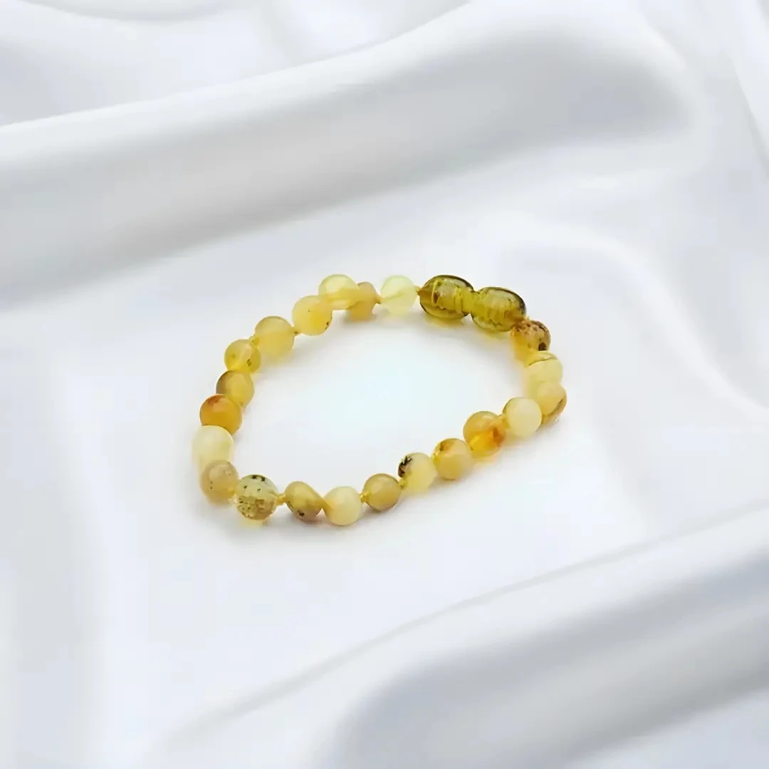 Fosilli  Damla Kehribar Bebek Bileklik