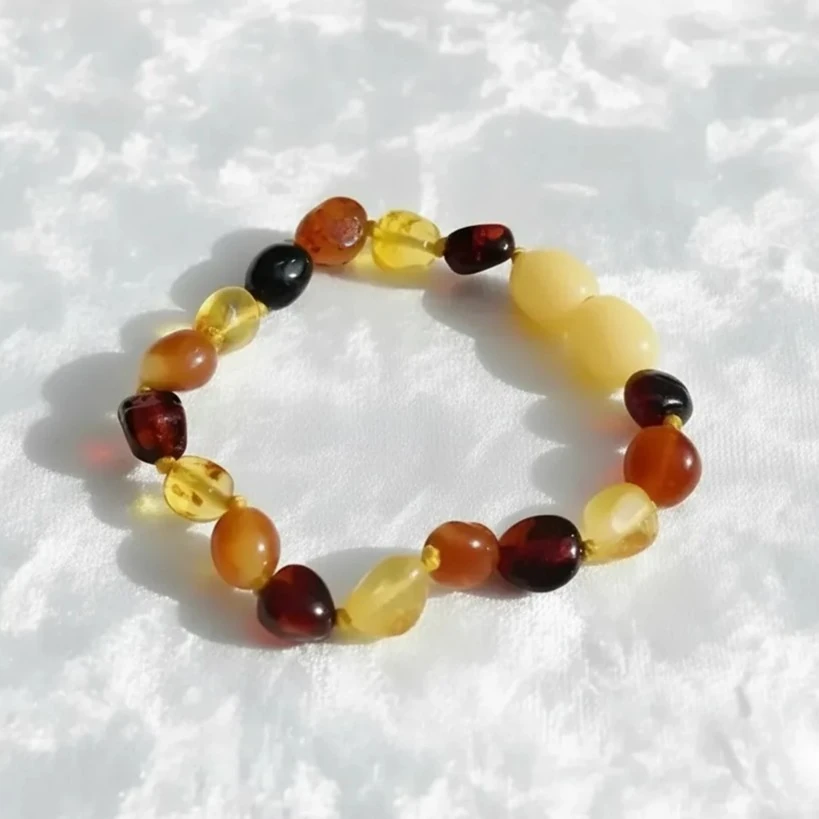 Gökkuşağı Renkli Doğal Kesim Damla Kehribar Bebek Bileklik