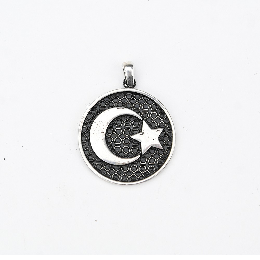 Gümüş Ayyıldız Kabartma  Model Erkek Kolye