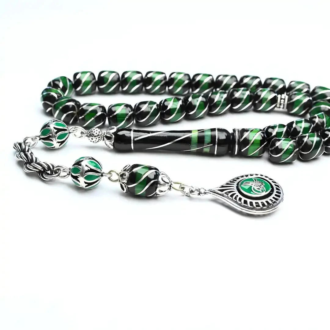 Oltu Taşı ve Galalith Çeşmi Bülbül İşlemeli Tespih