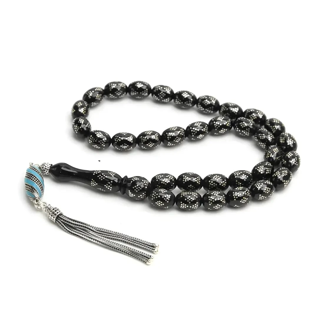 Oltu Taşı Beyzi  Model Kum Saati Baklava İşlemeli Tespih