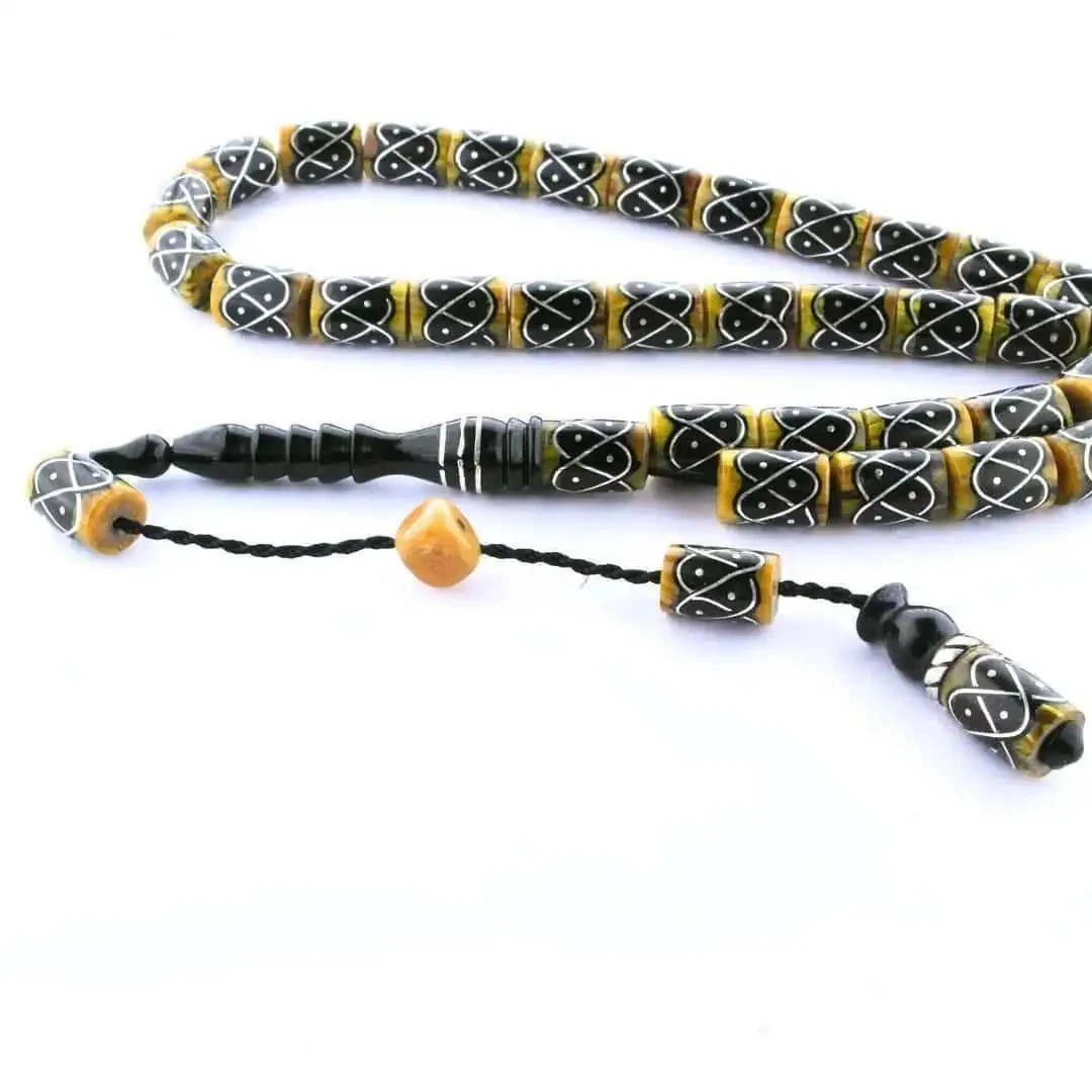  Oltu Taşı Ve Sarı Galalith Örgü İşleme Tespih