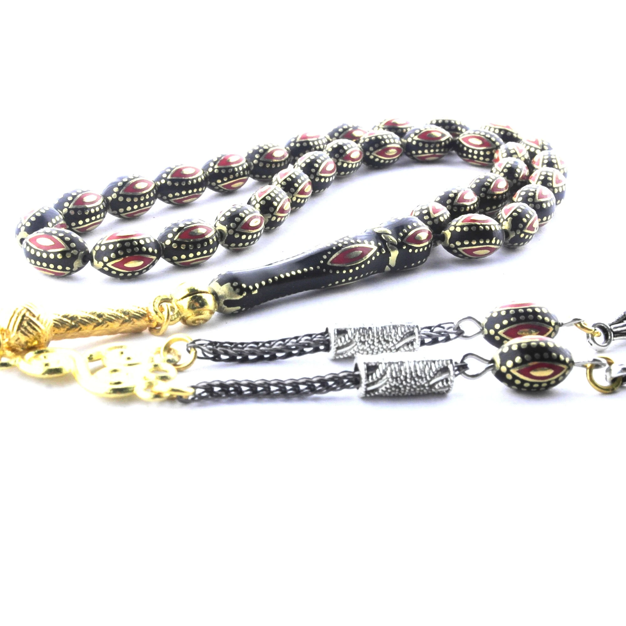 Arpa Model Kırmızı Mine  İşlemeli Pirinç Kafes Tespih