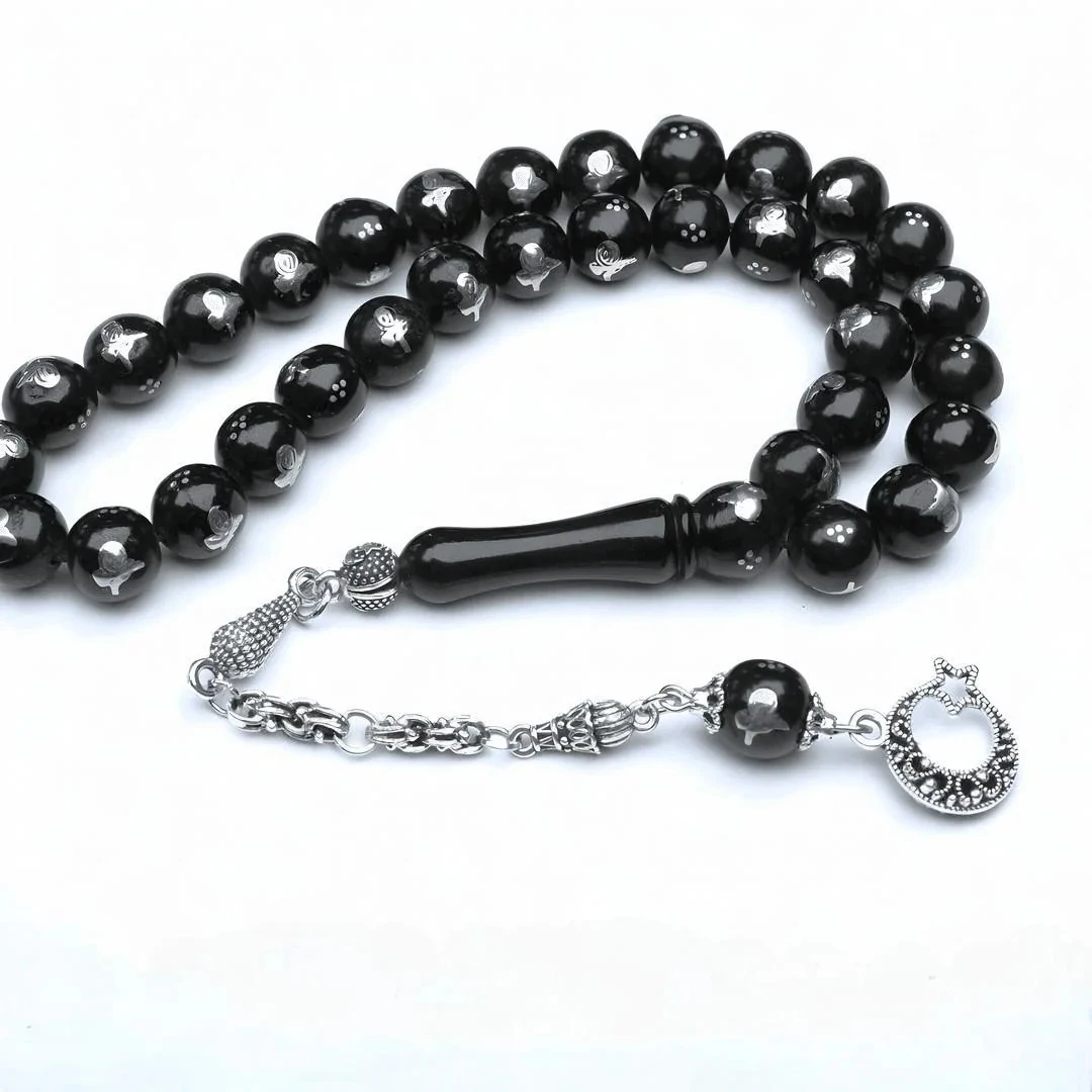 Oltu Sıkması Tuğra  İşlemeli Tespih