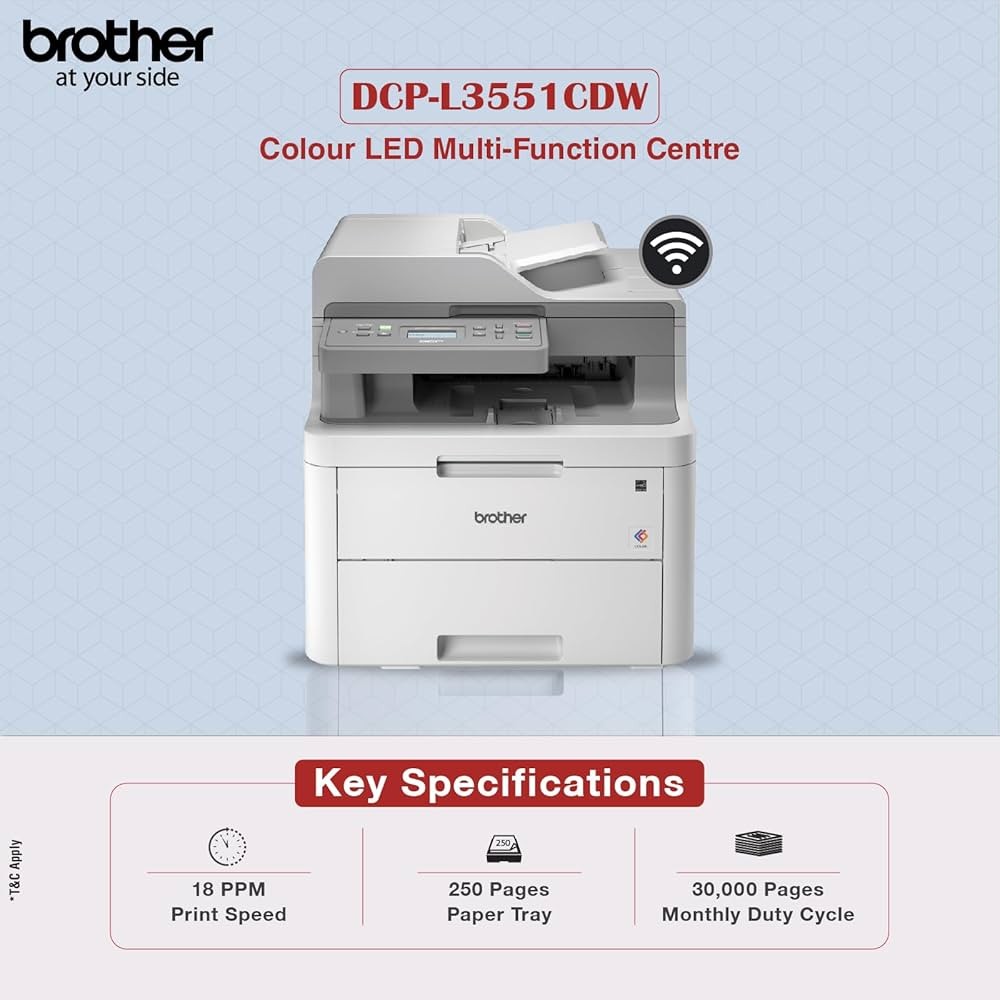 Brother DCP-L3551CDW A4 Renkli Çok Fonksiyonlu Lazer Yazıcı – Otomatik Dubleks, ADF & Wi-Fi