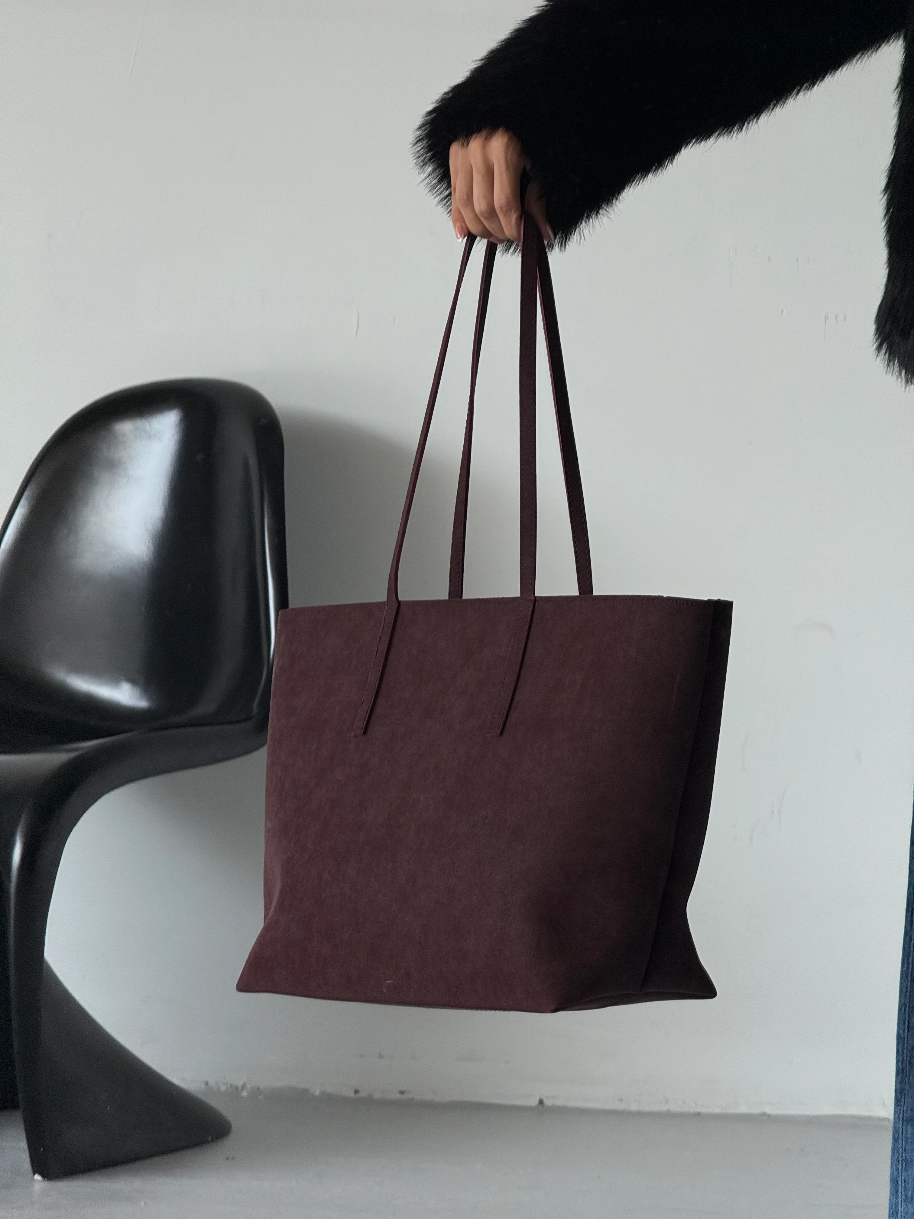 Kadın Fermuarlı Çift Saplı Shopper Omuz Çantası Sable - Bordo Süet