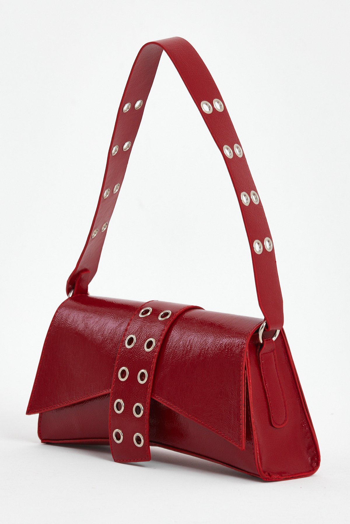 Kadın Asimetrik Zımbalı Baget Çanta Kate - Kırmızı