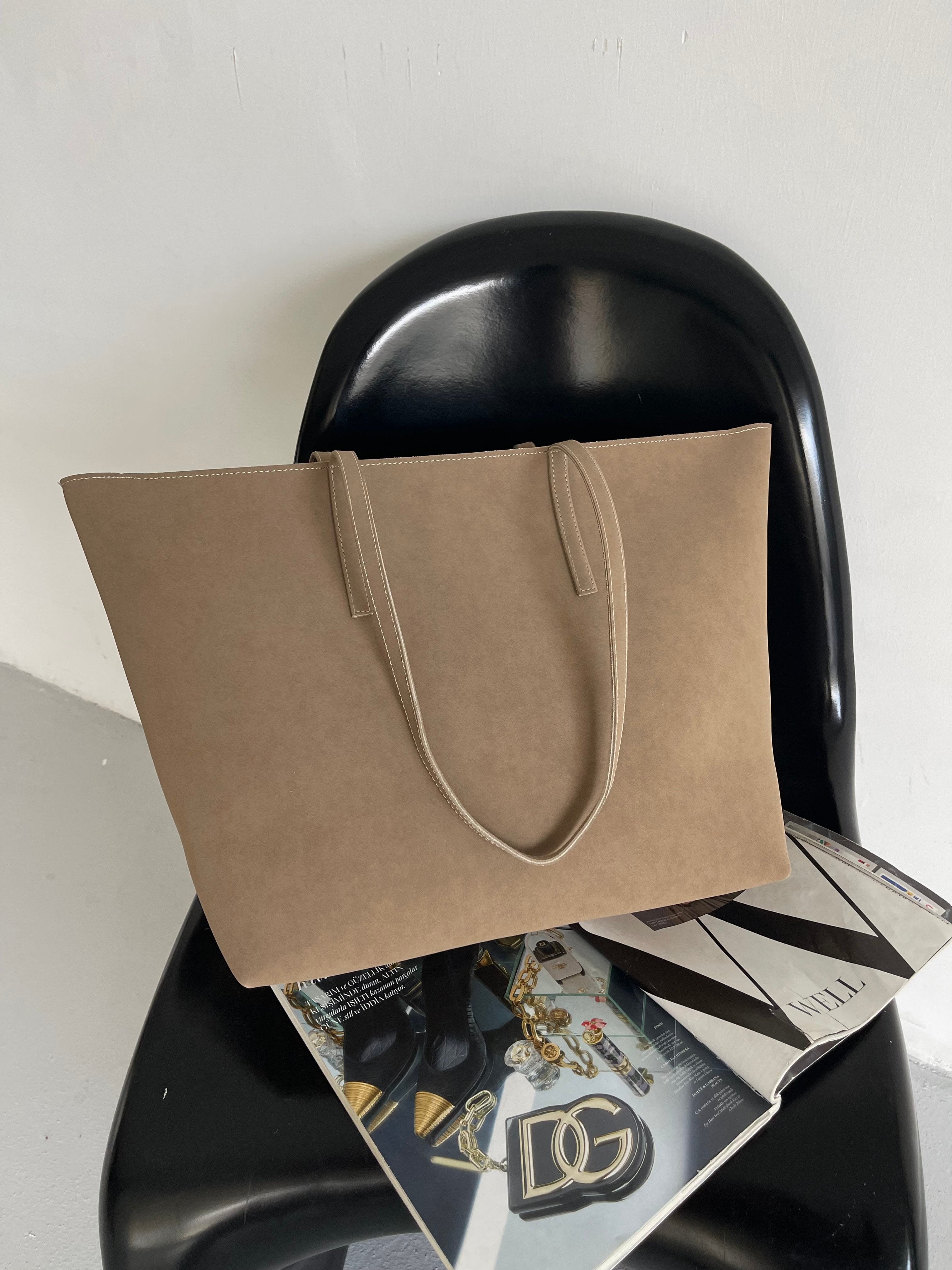 Kadın Fermuarlı Çift Saplı Shopper Omuz Çantası Sable - Vizon Süet