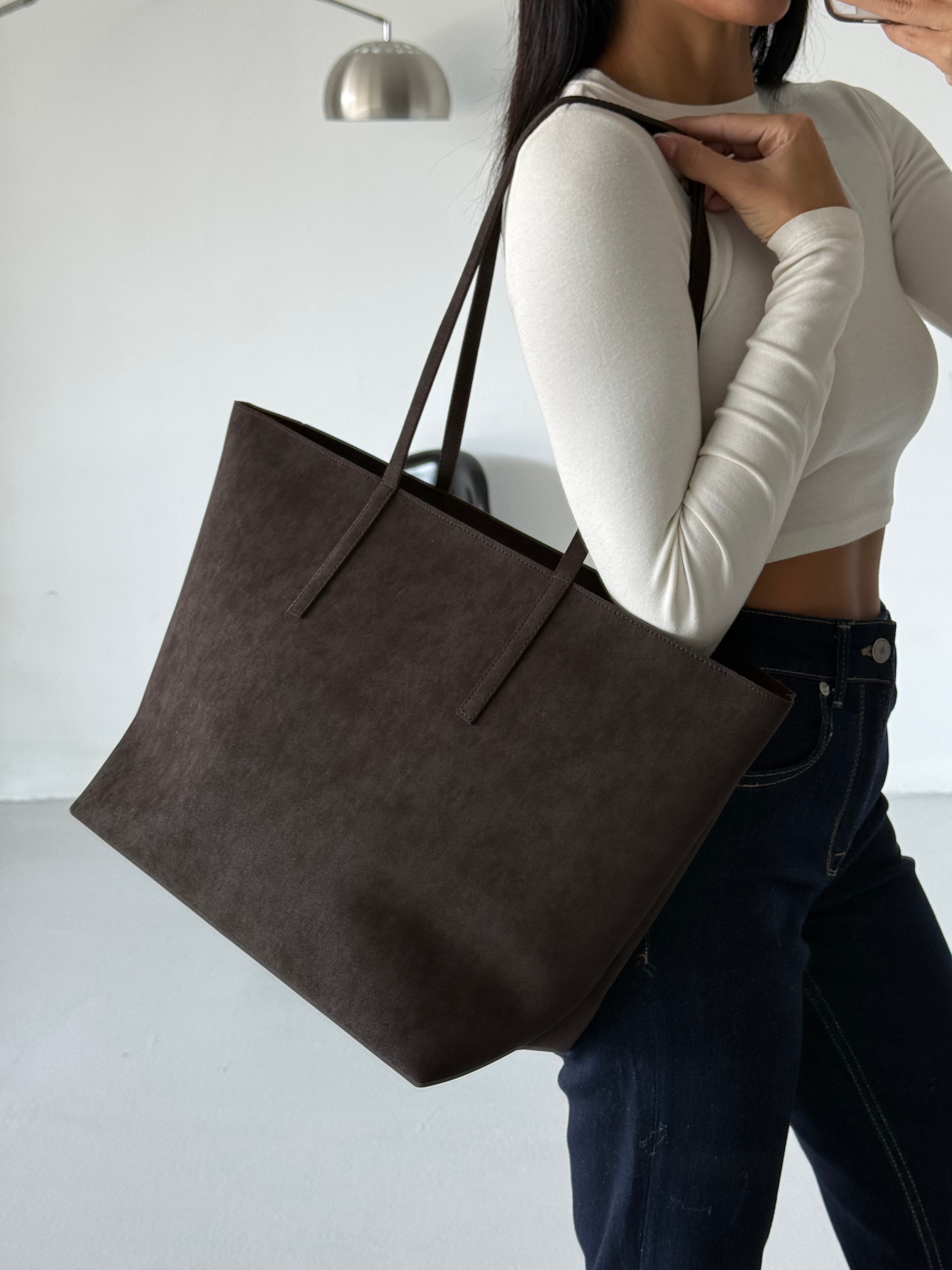 Kadın Fermuarlı Çift Saplı Shopper Omuz Çantası Sable - Kahve Süet