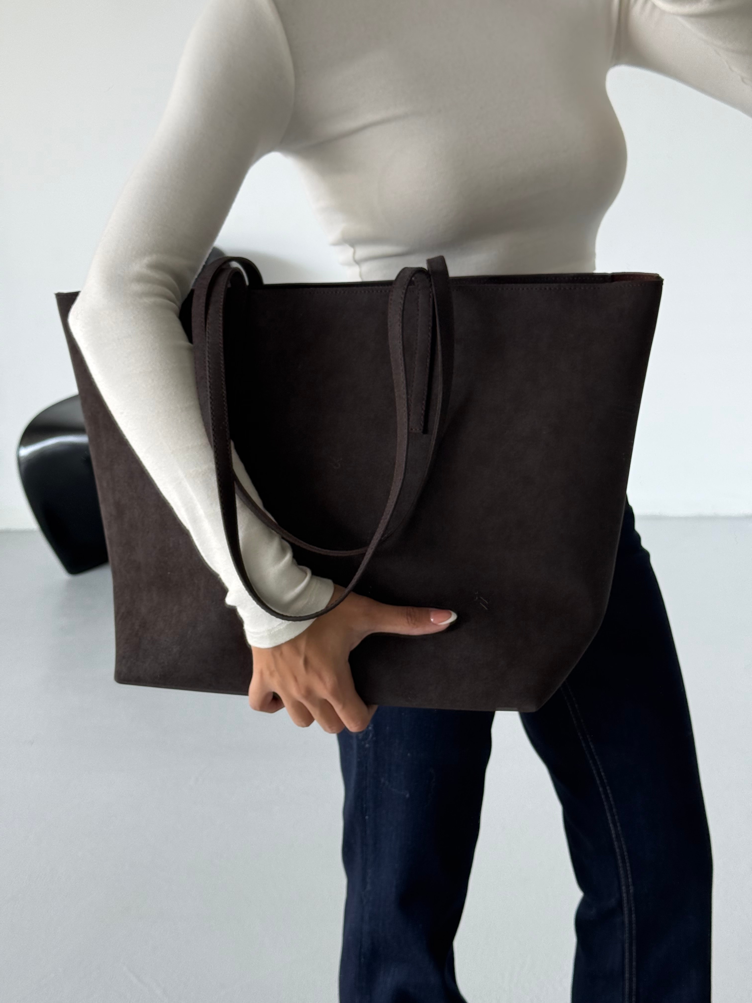 Kadın Fermuarlı Çift Saplı Shopper Omuz Çantası Sable - Kahve Süet