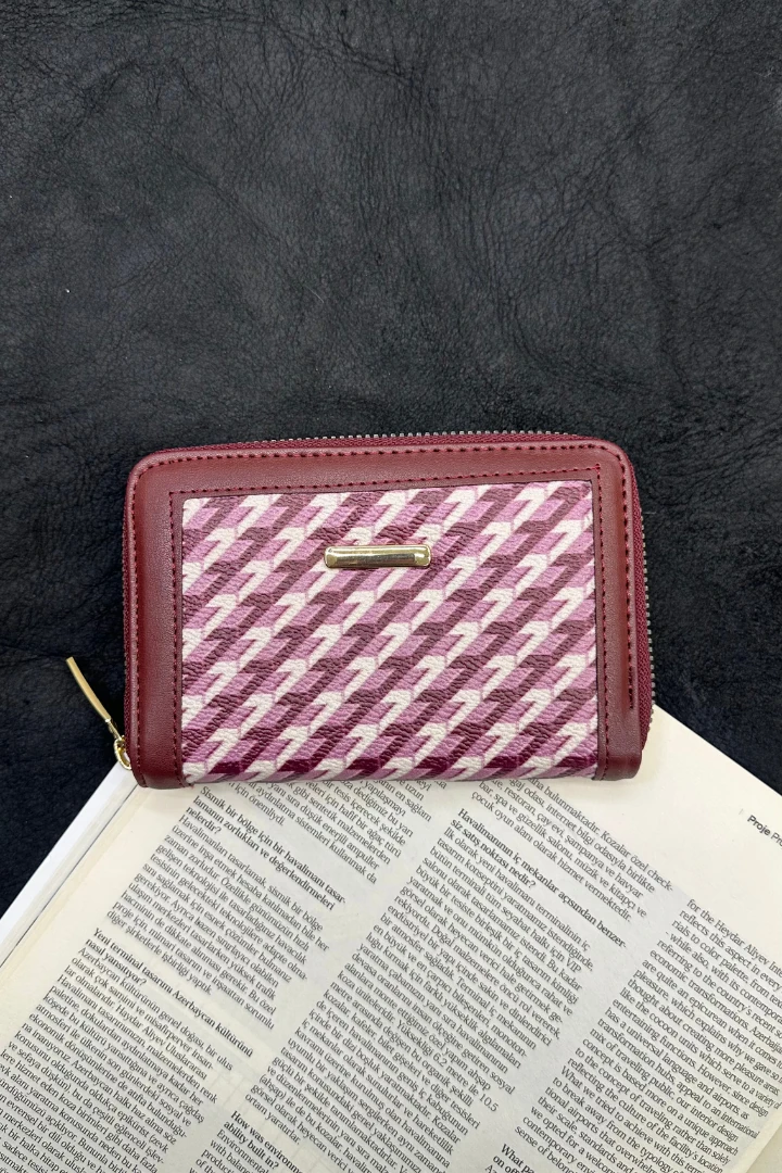 Desenli Fermuarlı Cüzdan - Bordo