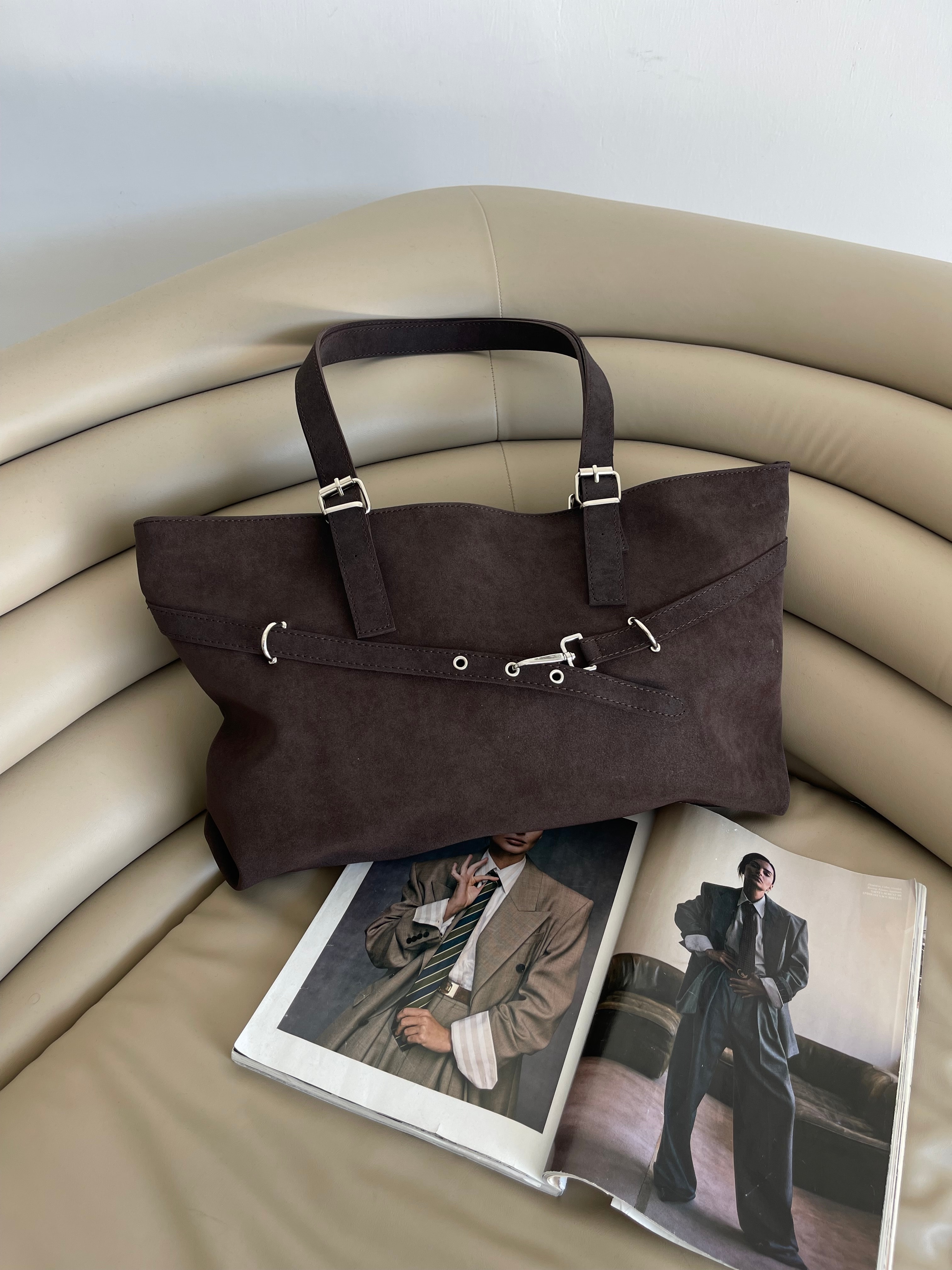 Kadın Kemer Detaylı Omuz Çantası Madrid - Kahve Süet