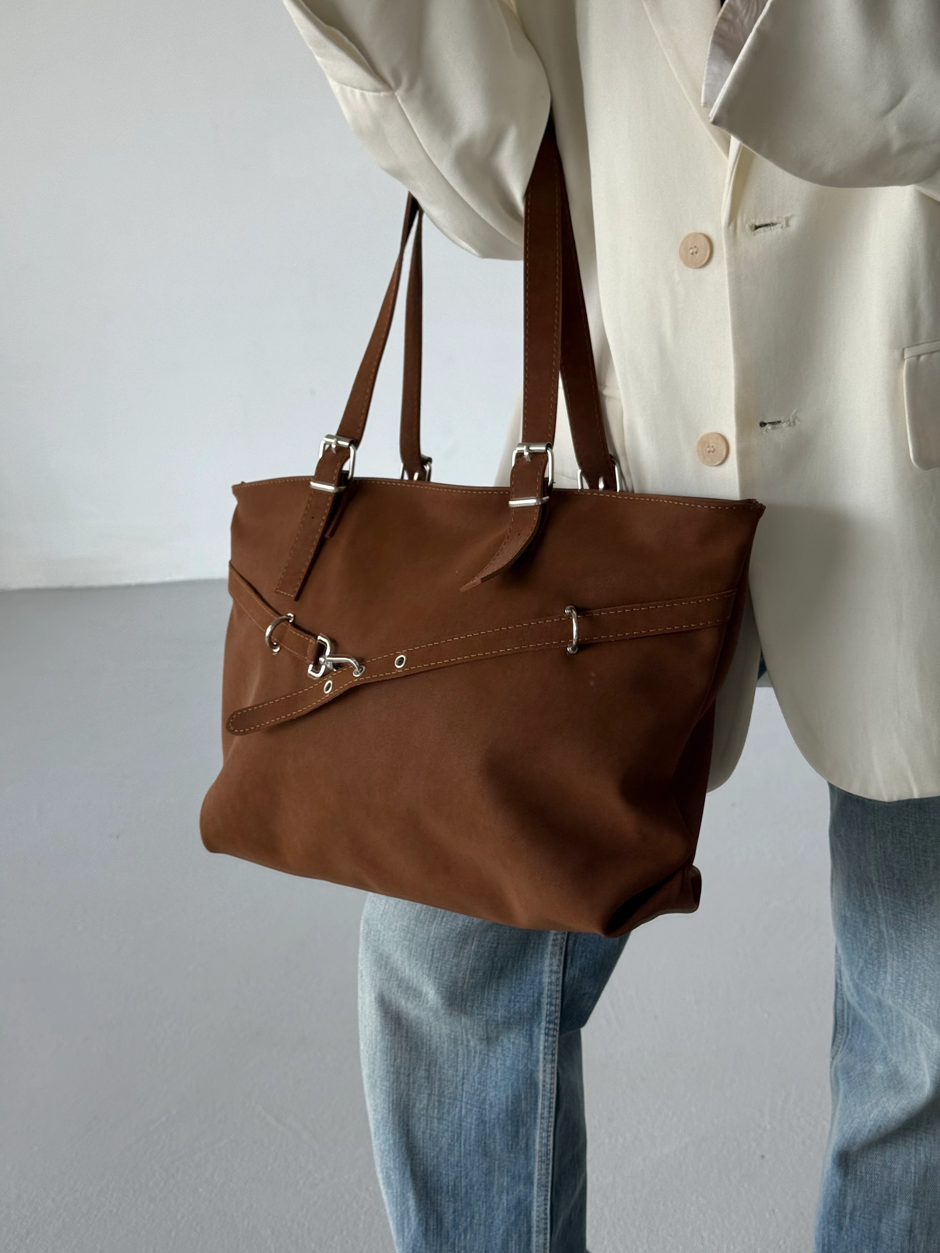 Kadın Kemer Detaylı Omuz Çantası Madrid - Taba Süet