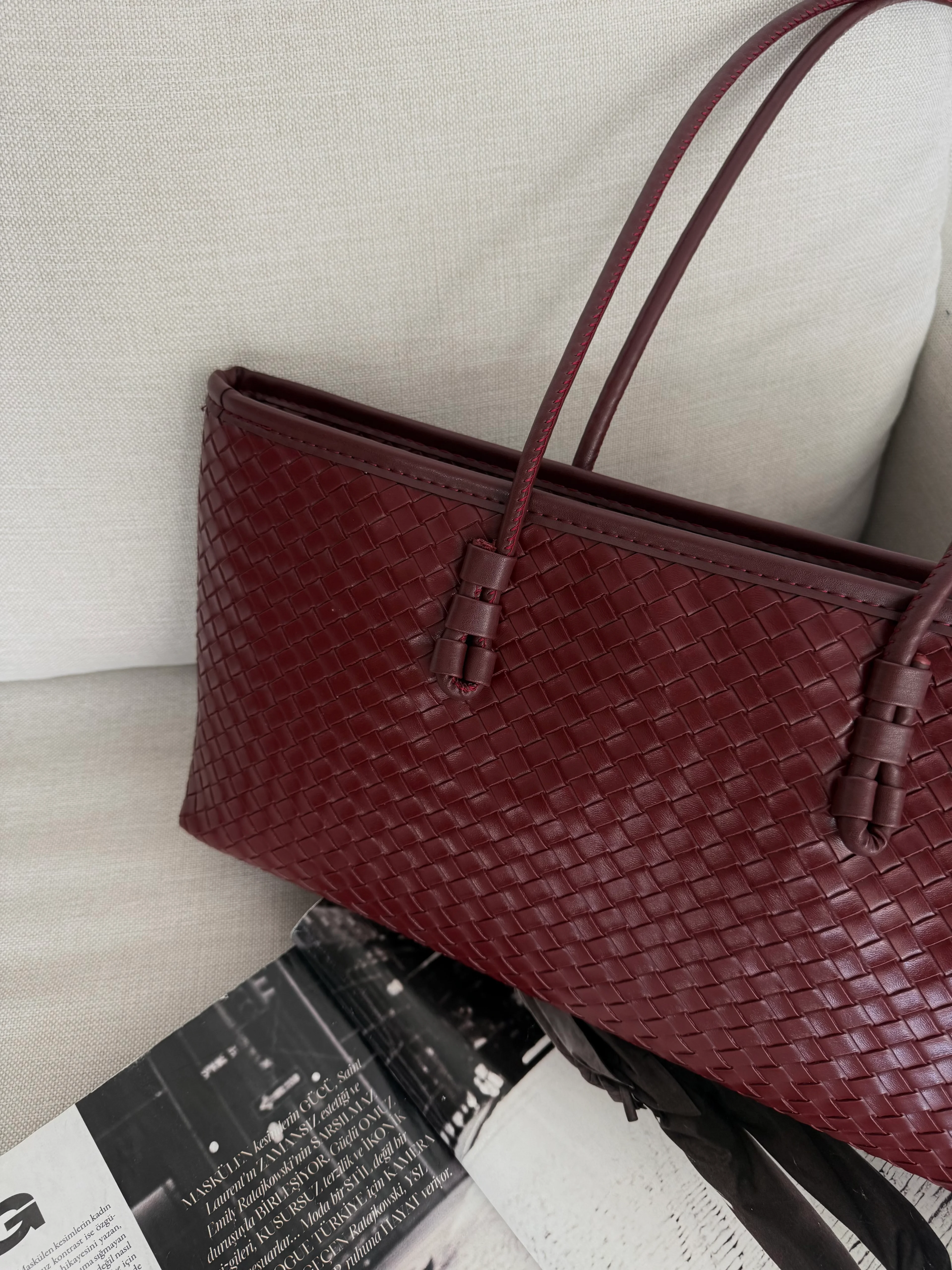 Örgü Desenli Tote Çanta Lizbon - Bordo