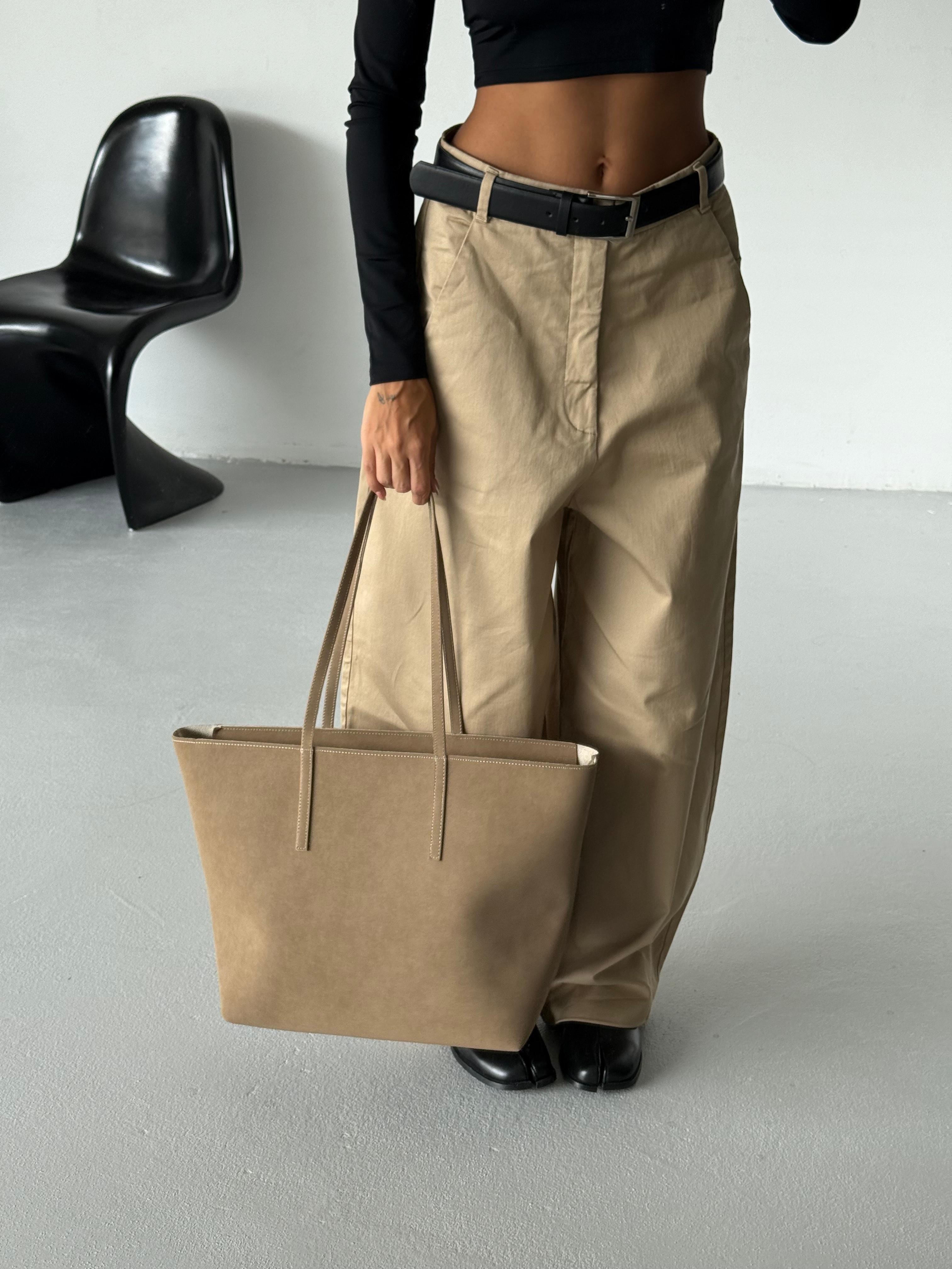 Kadın Fermuarlı Çift Saplı Shopper Omuz Çantası Sable - Vizon Süet