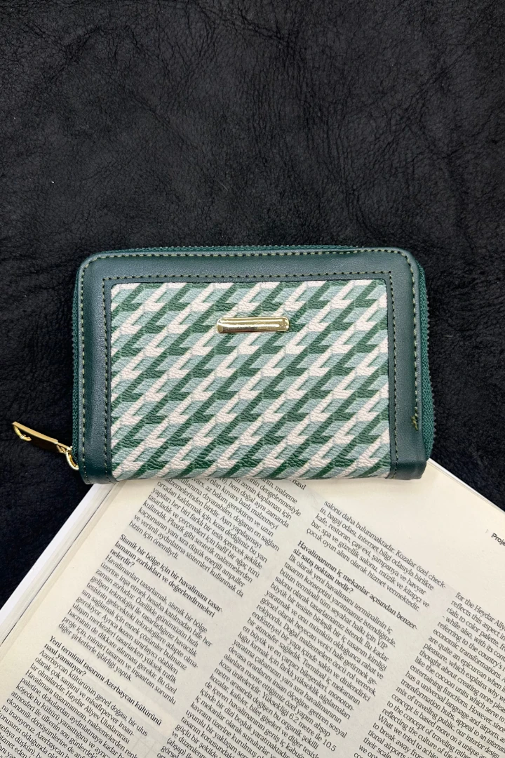 Desenli Fermuarlı Cüzdan - Yeşil