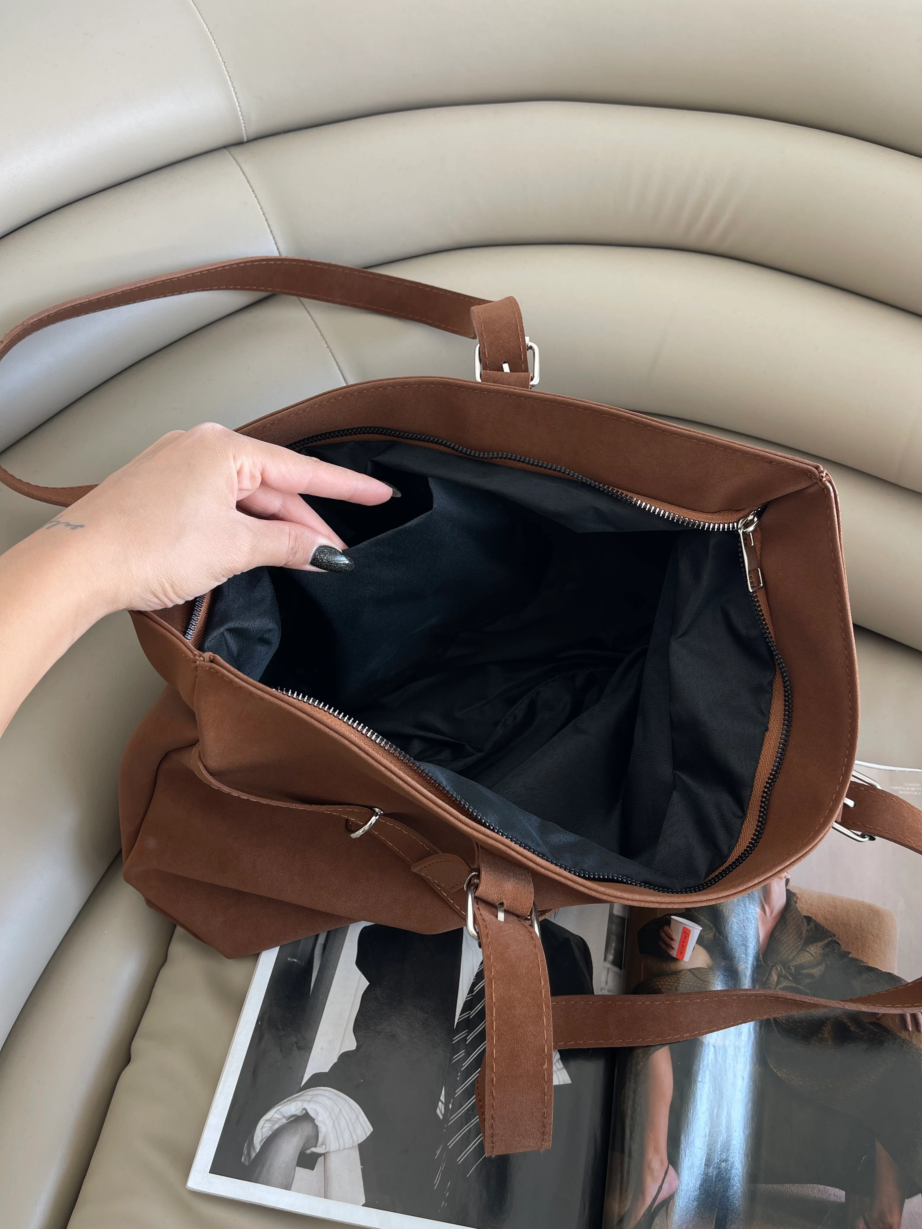 Kadın Kemer Detaylı Omuz Çantası Madrid - Taba Süet